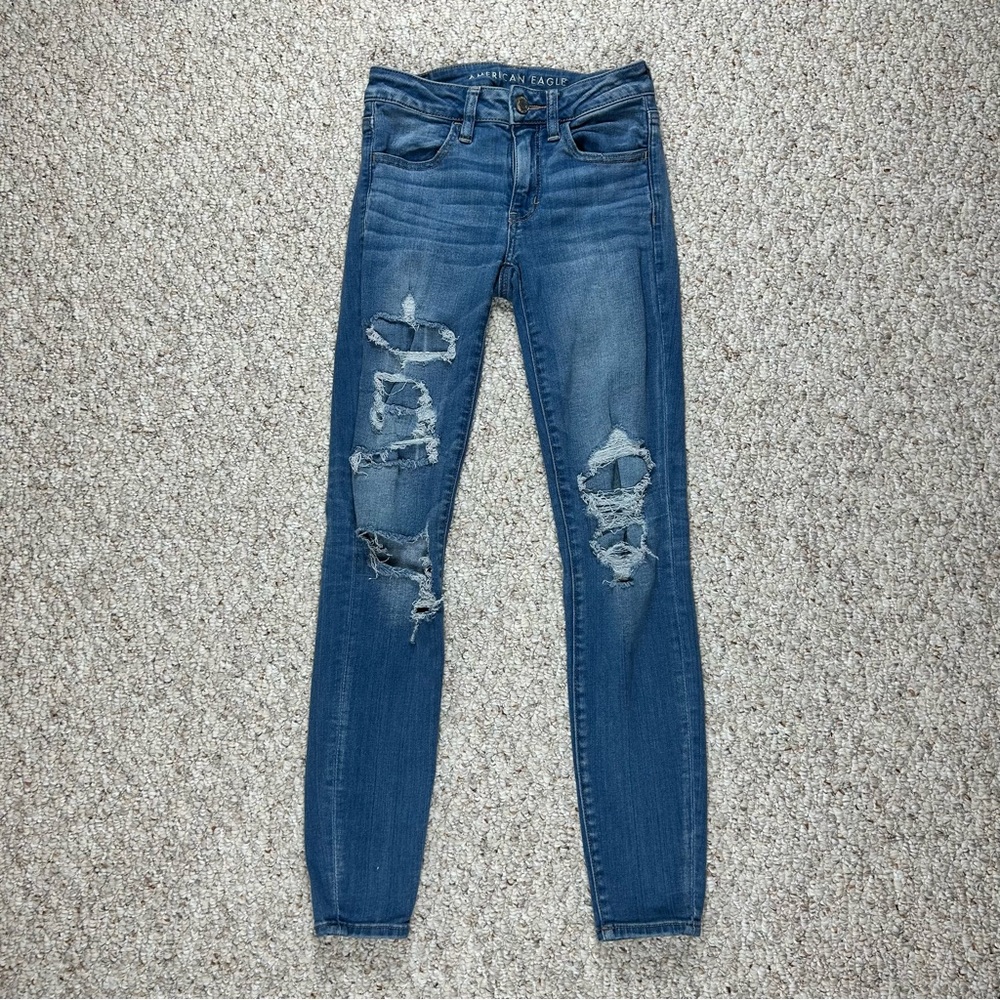 American Eagle Jeans Womens Size 2 Regular Next Level Stretch Skinny Blue Denim